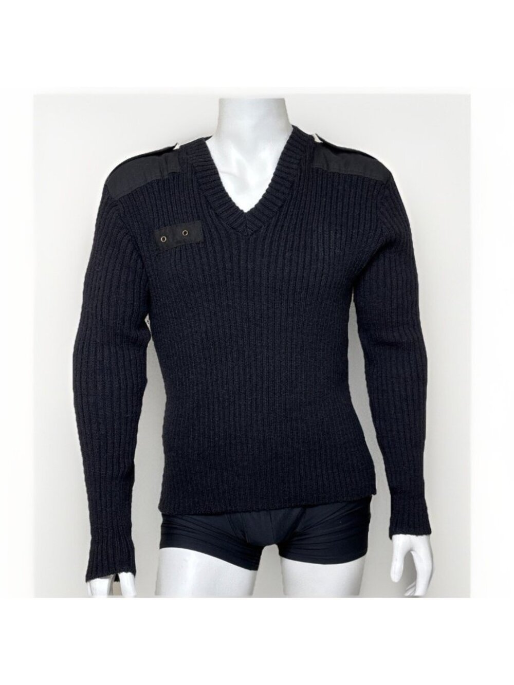 Blauer Commando Sweater Mens L Black Rib Knit Pure New Wool Made in England